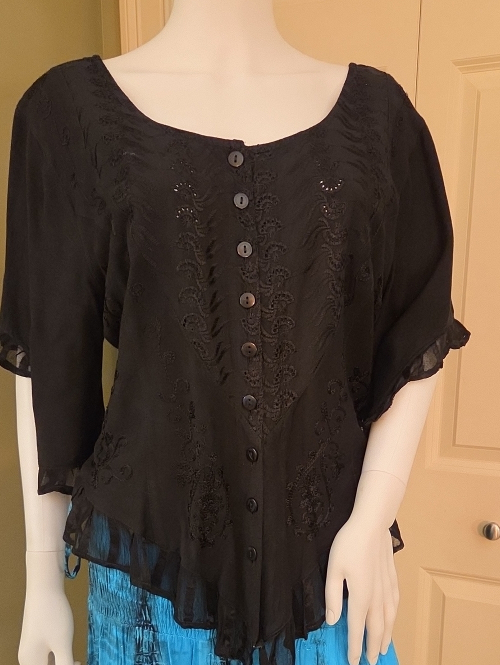 Women's Boho Black Embroidered Blouse